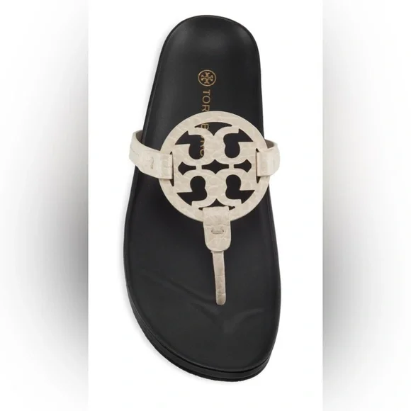 Tory Burch Authentic Leather Miller Cloud Leather Thong Slides Navy/Cream Size8M